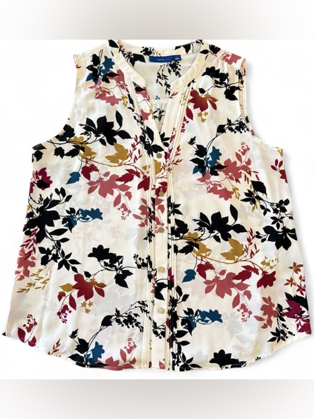 Apt. 9 sheer white floral sleeveless button up blouse shirt tank w/ gold buttons